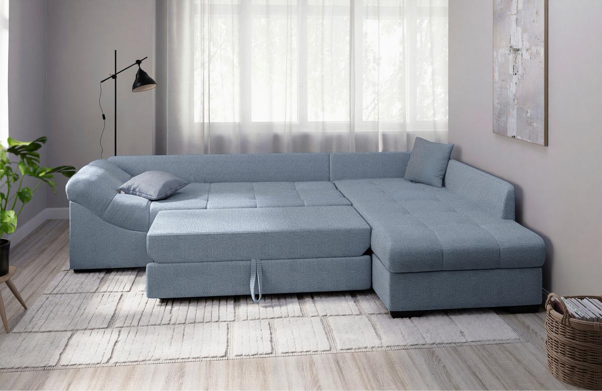 Eckschlafsofa Alvito Hellblau S: 298x202 Cm - Schwarz/Hellblau, MODERN, Textil (298/202cm) - MID.YOU