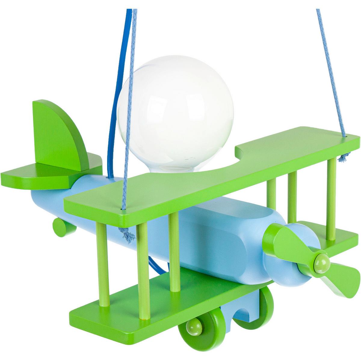 Kinderhängeleuchte Flugzeug H: 75 Cm 1-Flammig - Blau/Grün, KONVENTIONELL, Holz (29/31/75cm)