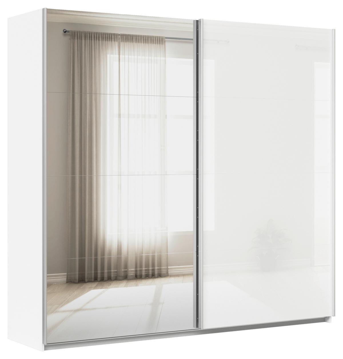 Tolóajtós Szekrény Feldkirch 225/210 Cm - ezüstszínű/magasfényű fehér, Modern, faalapú anyag/Üveg (225/210/62cm)