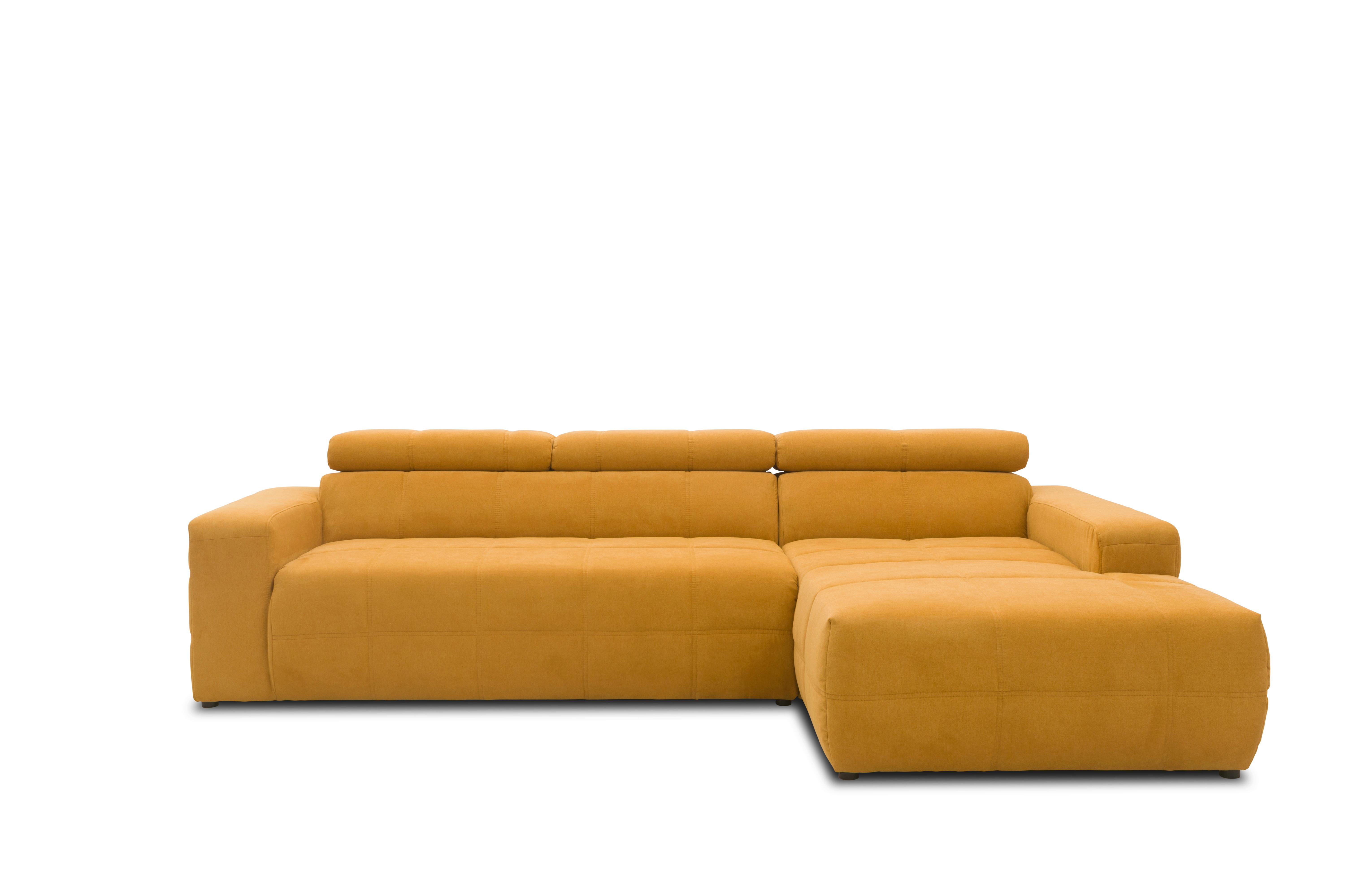 Ecksofa + Kopfteilverstellung Brandon Orange Mikrofaser - Schwarz/Orange, Design, Textil (285/175cm) - MID.YOU