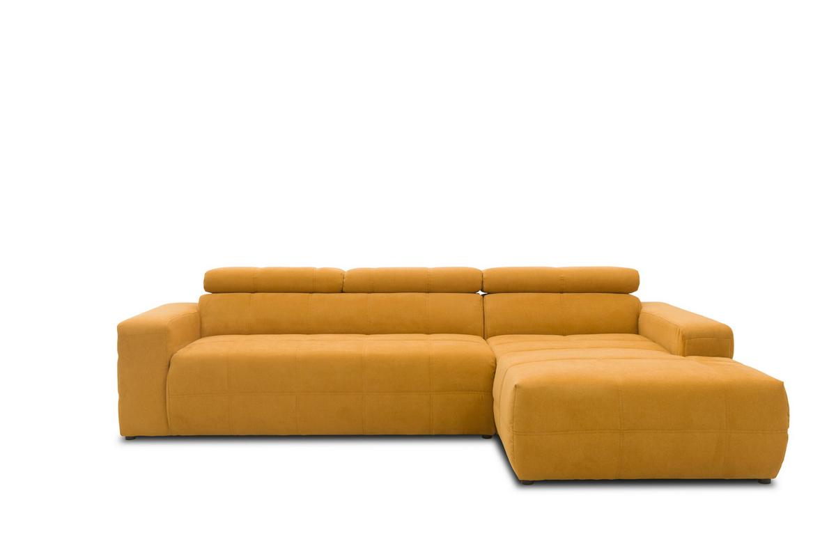 Ecksofa + Kopfteilverstellung Brandon Orange Mikrofaser - Schwarz/Orange, Design, Textil (285/175cm) - MID.YOU