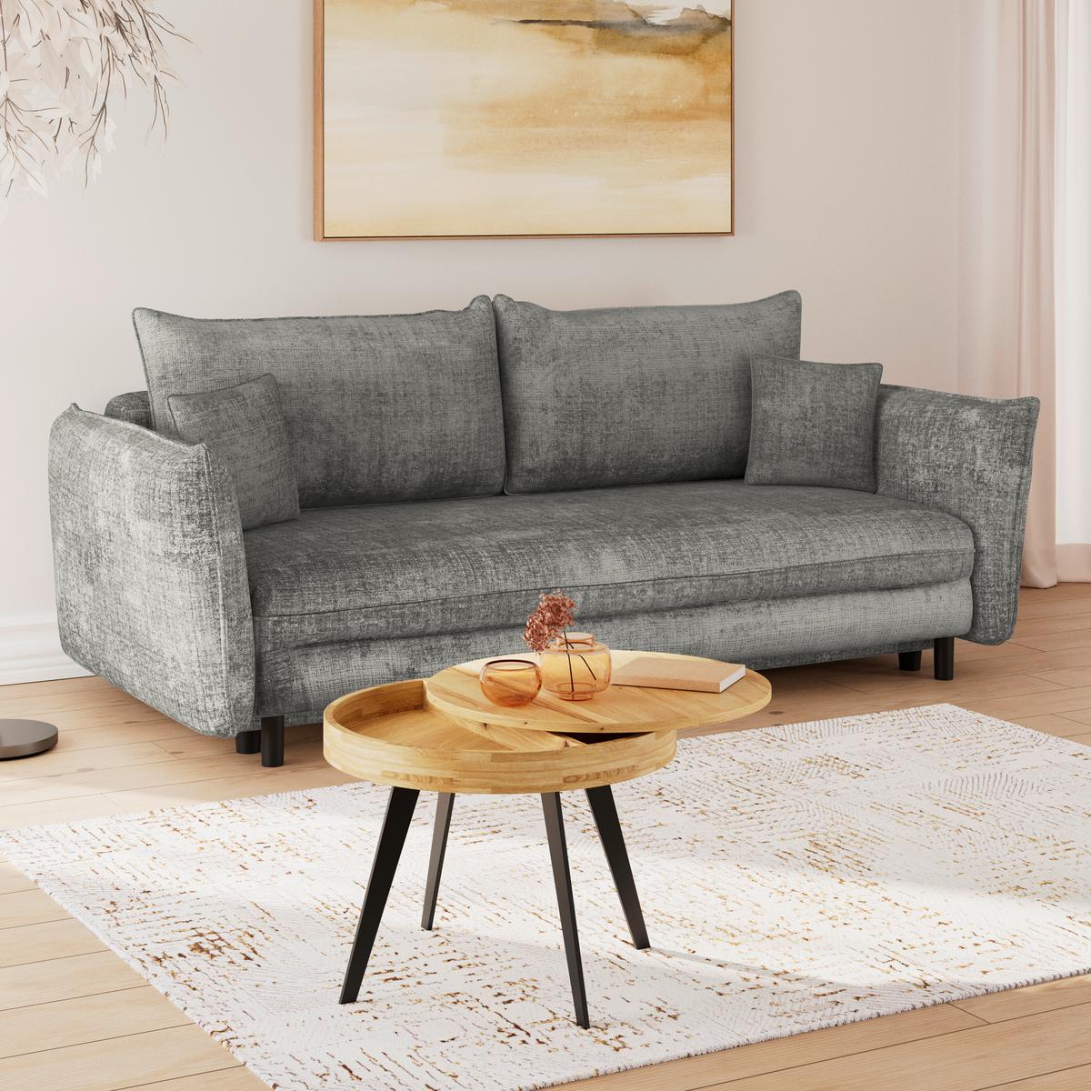 Schlafsofa Kairo Grau, Lf: ca. 190x150cm - Schwarz/Grau, ROMANTIK / LANDHAUS, Holz/Kunststoff (230/90/115cm) - James Wood