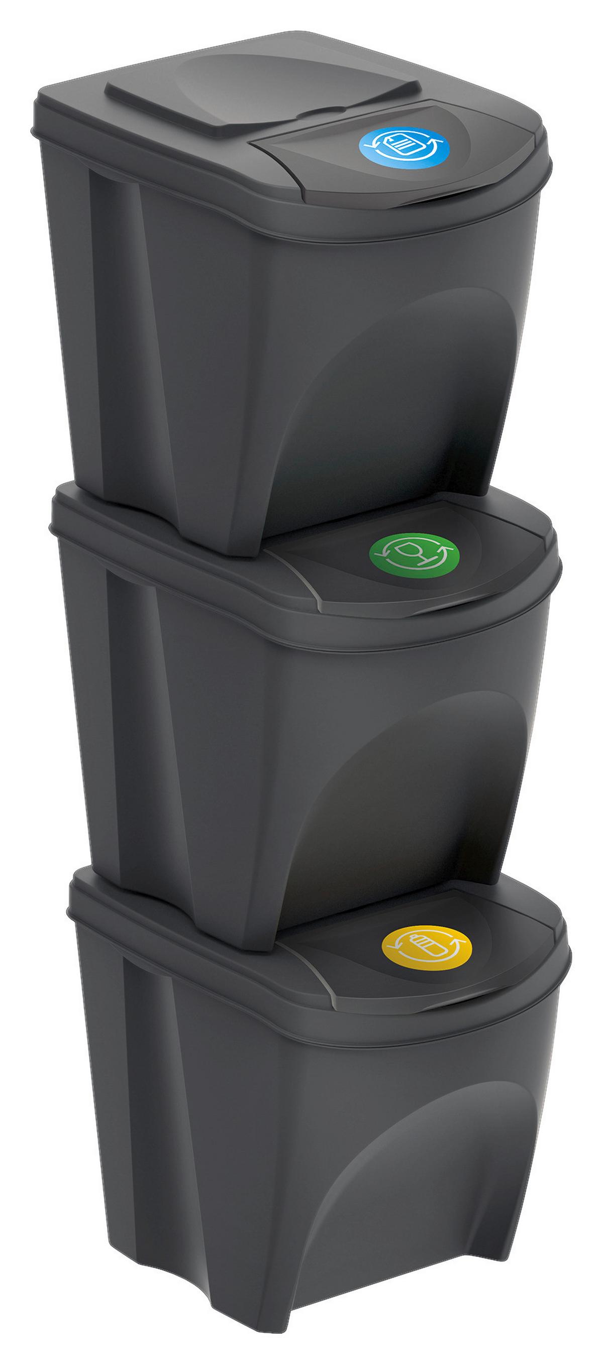 Abfallsammler Sortibox 3x 25 L Freistehend 39,2x39,2x33,5 cm - Blau/Anthrazit, Basics, Kunststoff (39,2/29/33,5cm)