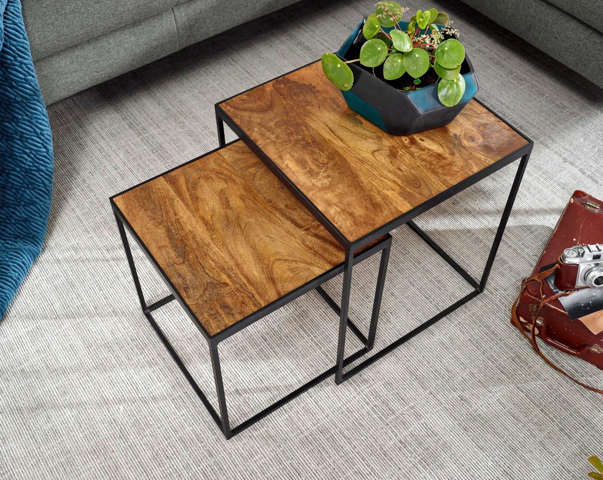 Beistelltisch 2-Teilig Wohnling ,braun - Schwarz/Braun, MODERN, Holz/Metall (40/40/44cm) - MID.YOU