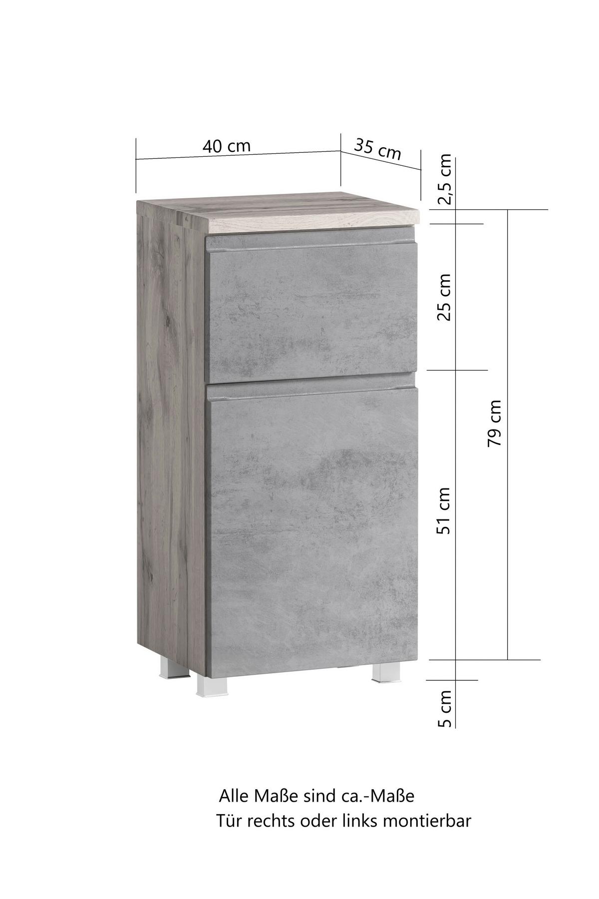 Badezimmer Unterschrank Varese BxH 40x79 cm Weiß/Holz Dekor - Eiche Wotan/Weiß, MODERN, Holzwerkstoff (40/79/35cm) - Held