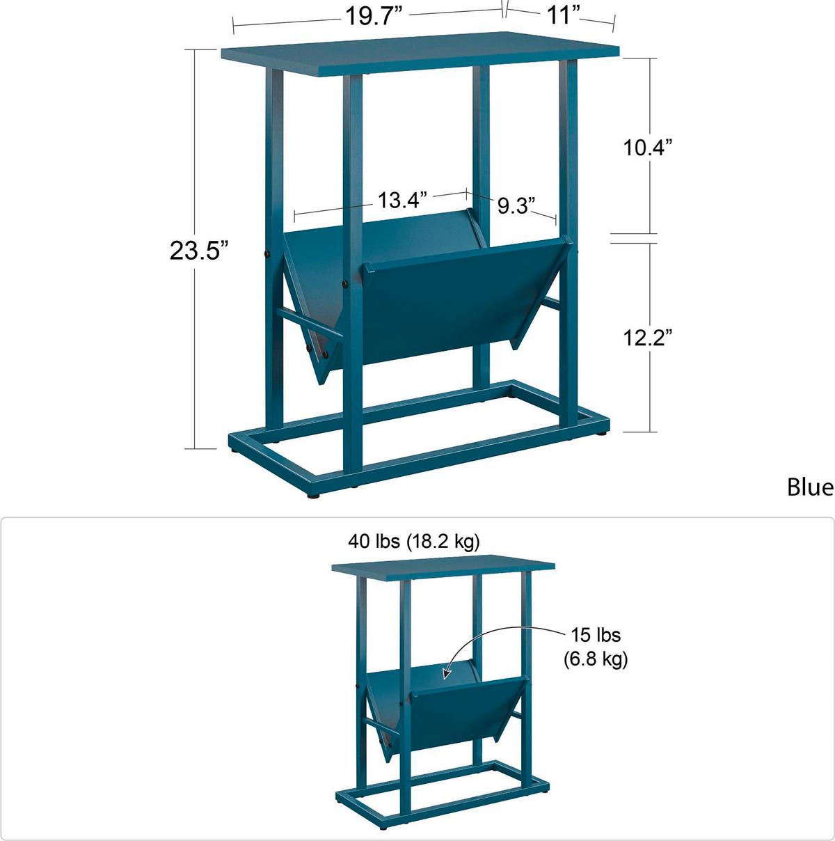 Beistelltisch Metall Blau H: 59 cm - Blau, Design, Papier/Holzwerkstoff (49/59/28cm) - MID.YOU