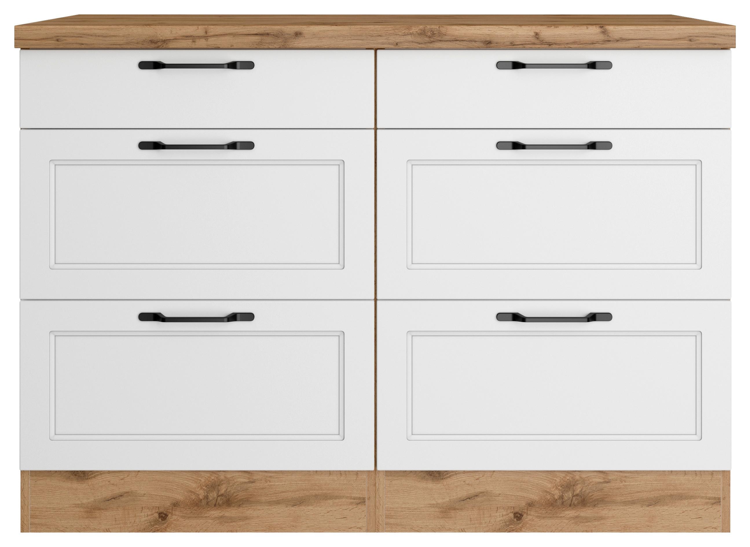 Küchenunterschrank Meran B: 120 cm Weiß/Eiche Dekor - Eiche Wotan/Weiß, LIFESTYLE, Holzwerkstoff (120/86/60cm) - Held