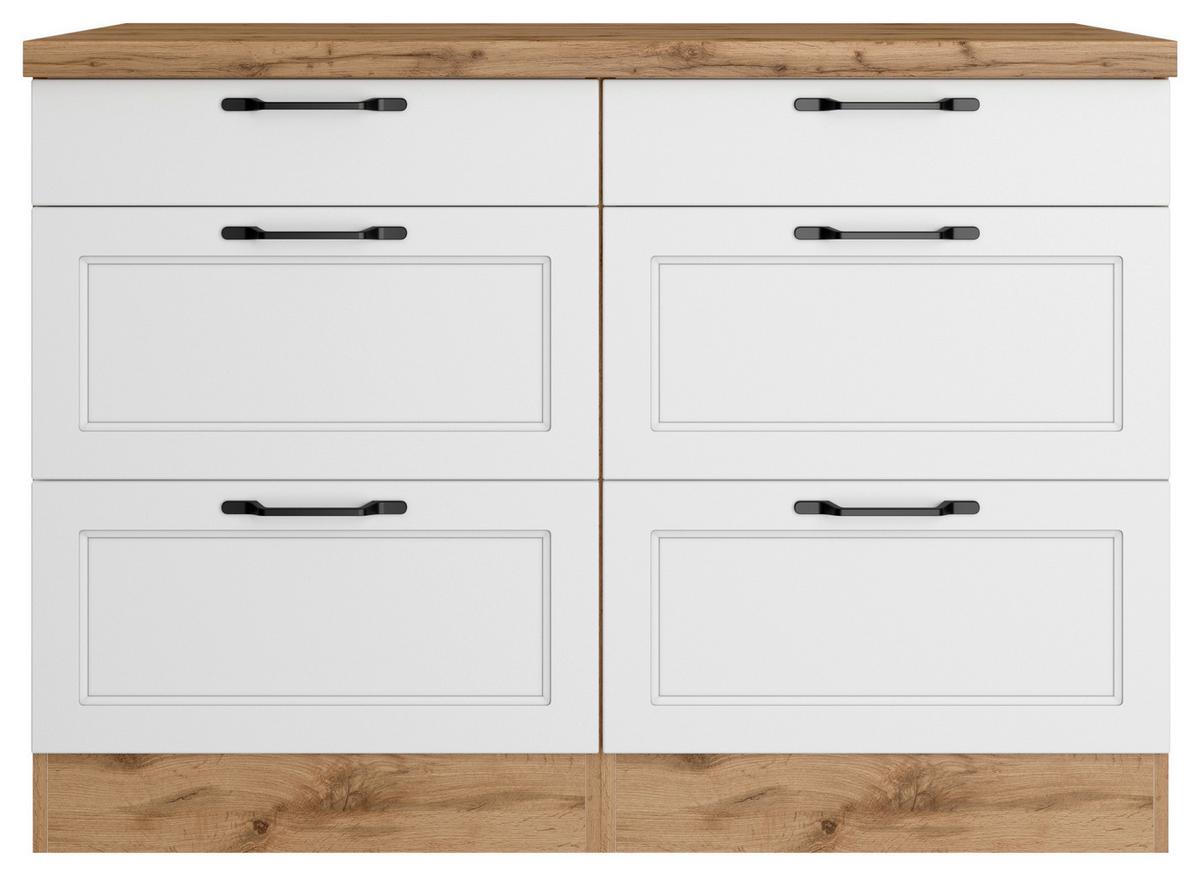 Küchenunterschrank Meran B: 120 cm Weiß/Eiche Dekor - Eiche Wotan/Weiß, LIFESTYLE, Holzwerkstoff (120/86/60cm) - Held