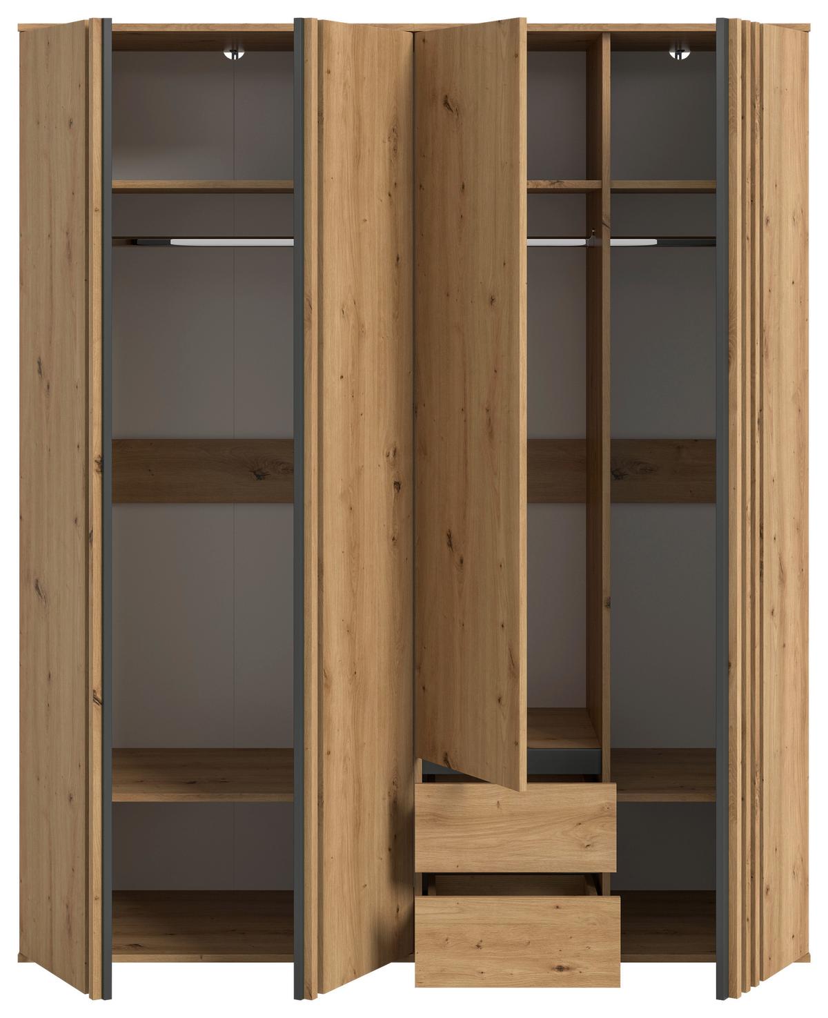 Drehtürenschrank Tofta Eiche Dekor/Anthrazit B: 160cm - Anthrazit/Eiche Artisan, ROMANTIK / LANDHAUS, Holzwerkstoff (160/190/56cm) - Livetastic