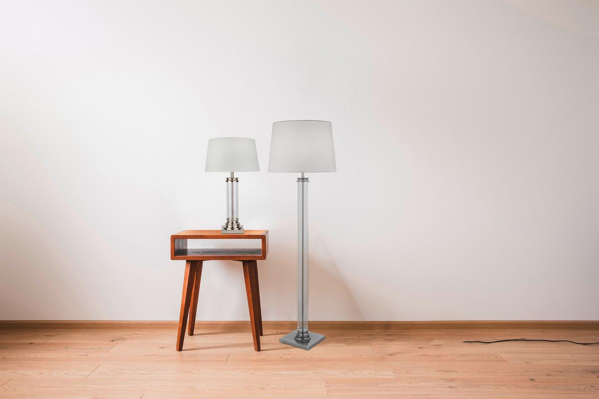 Tischleuchte Eu5141ss Pedestal - Silberfarben/Weiß, KONVENTIONELL, Glas/Textil (37/62cm)