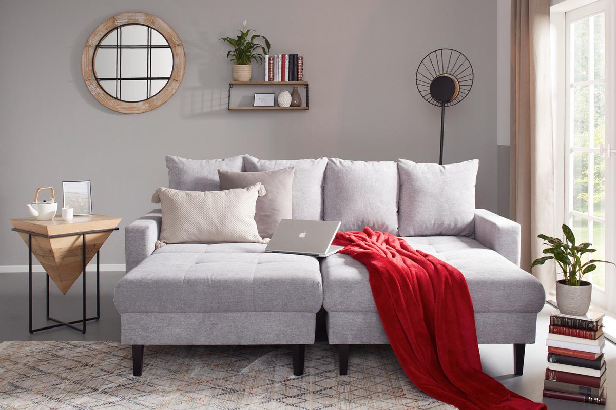 Taburet BOSTON, šedá, max. 100 kg - šedá/černá, Konvenční, dřevo/textil (93/46/75cm) - Based