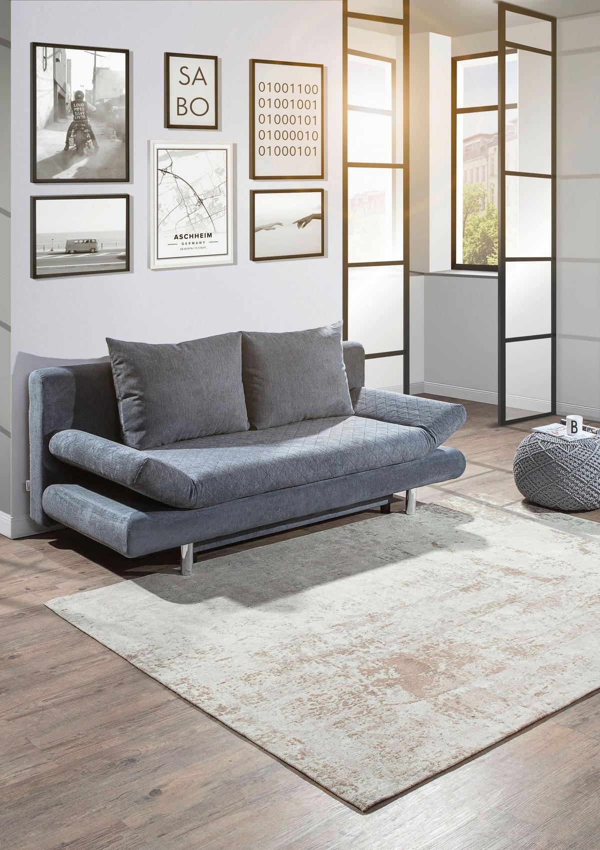 2-Sitzer-Sofa mit Schlaffunktion Sorini B:194 cm - Chromfarben/Anthrazit, Design, Textil (194/73/91cm) - Livetastic