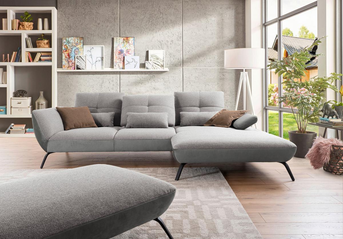 Wohnlandschaft Dover Xc - Silberfarben/Hellgrau, MODERN, Holzwerkstoff/Textil (301/191cm)