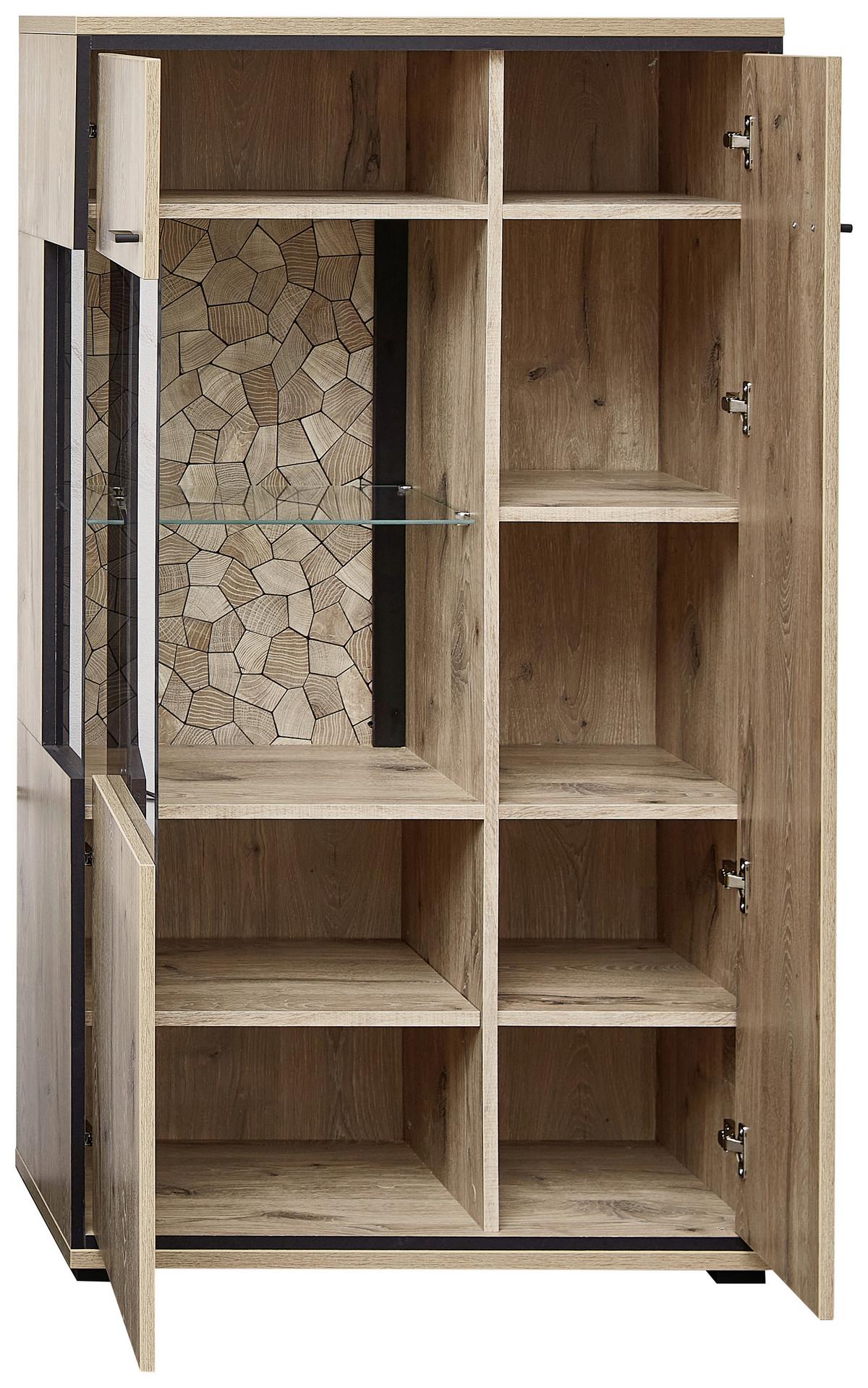 Vitrine Ruben - Eichefarben/Schwarz, KONVENTIONELL, Glas/Holzwerkstoff (80/144/40cm) - Livetastic