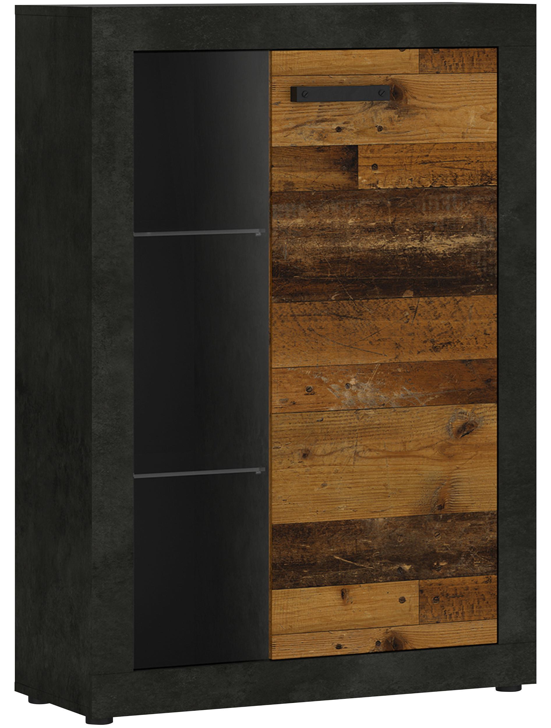 Vitrine Kassel Eichefarben B: 78 Cm - Eichefarben/Schwarz, ROMANTIK / LANDHAUS, Glas/Holzwerkstoff (78/114/35cm) - MID.YOU