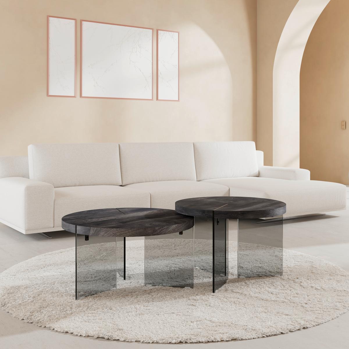 Konferenční stolek Moreno, 2 dílná sada - šedá/tmavě šedá, Moderní, kov/kompozitní dřevo (80/42,5cm) - Bessagi Home
