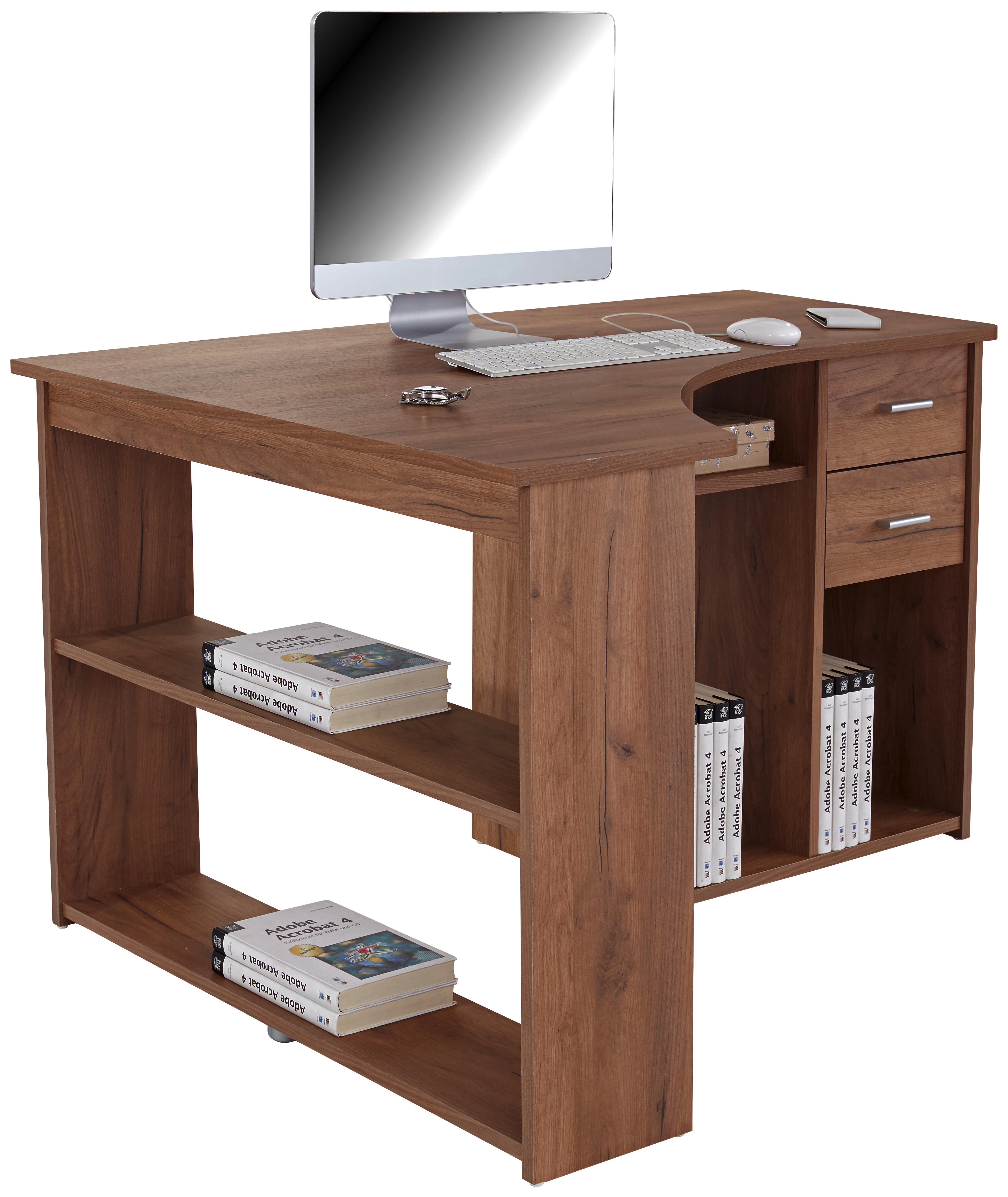 SAROK-ÍRÓASZTAL GEMO FU PC 56 - Tölgyfa/Sötétbarna, modern, Faalapú anyag (135/74,2/95cm)