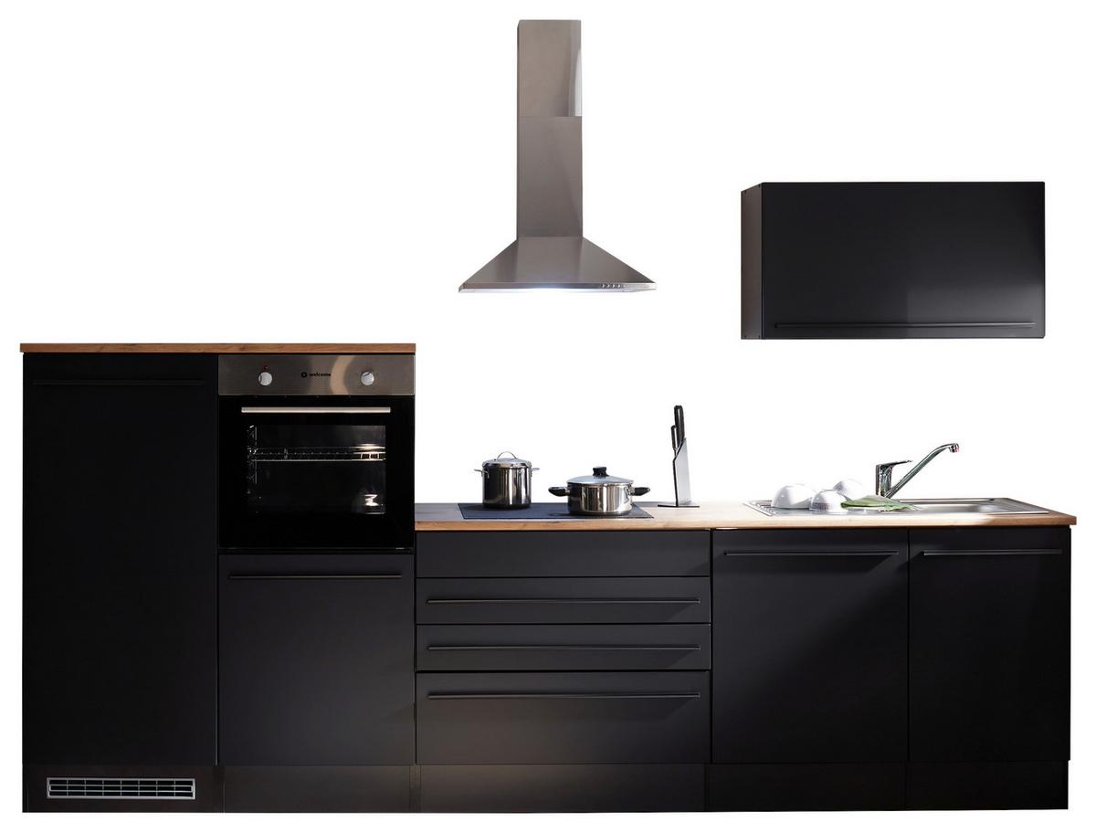 Küchenzeile Jazz 4 Mit Geräten 320 Cm Schwarz - Eichefarben/Schwarz, Basics, Holzwerkstoff (320cm) - MID.YOU