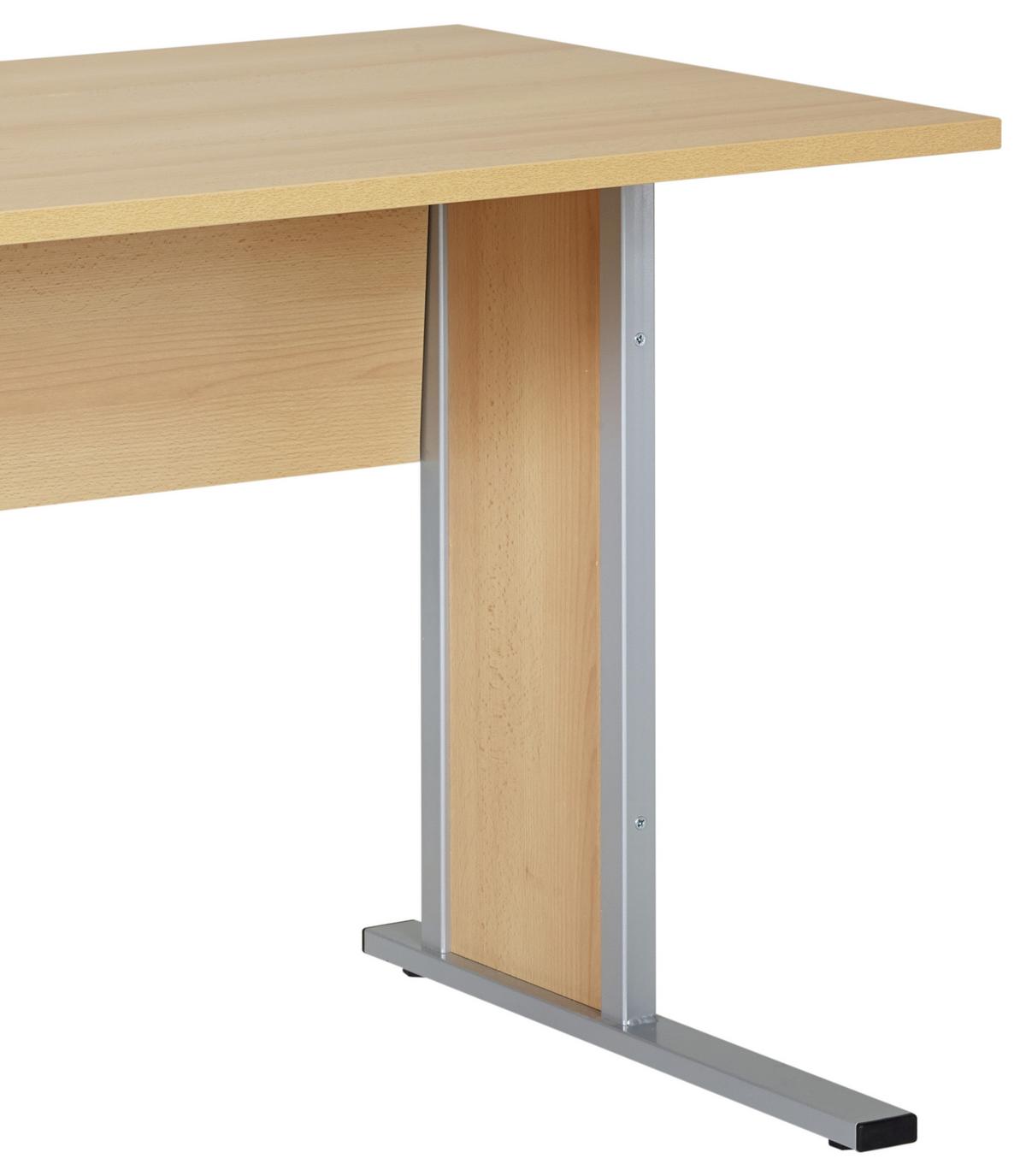 Schreibtisch B 140 cm H 72,2cm Serie 4000, Buche Dekor - Silberfarben/Buchefarben, Basics, Holzwerkstoff/Metall (140/65/72,2cm) - MID.YOU