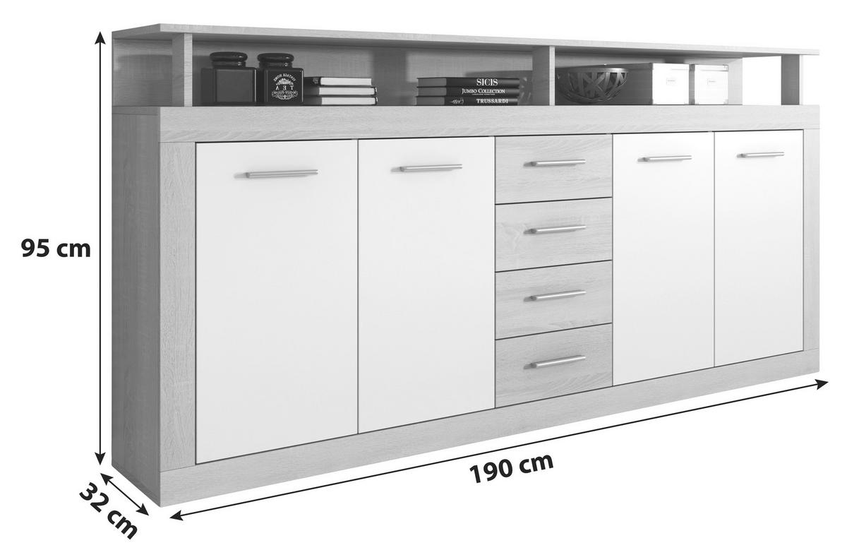 Široká komoda Luna dekor dub svetlý/antracit - farba duba/antracitová, Basics (190/95/32cm) - MID.YOU