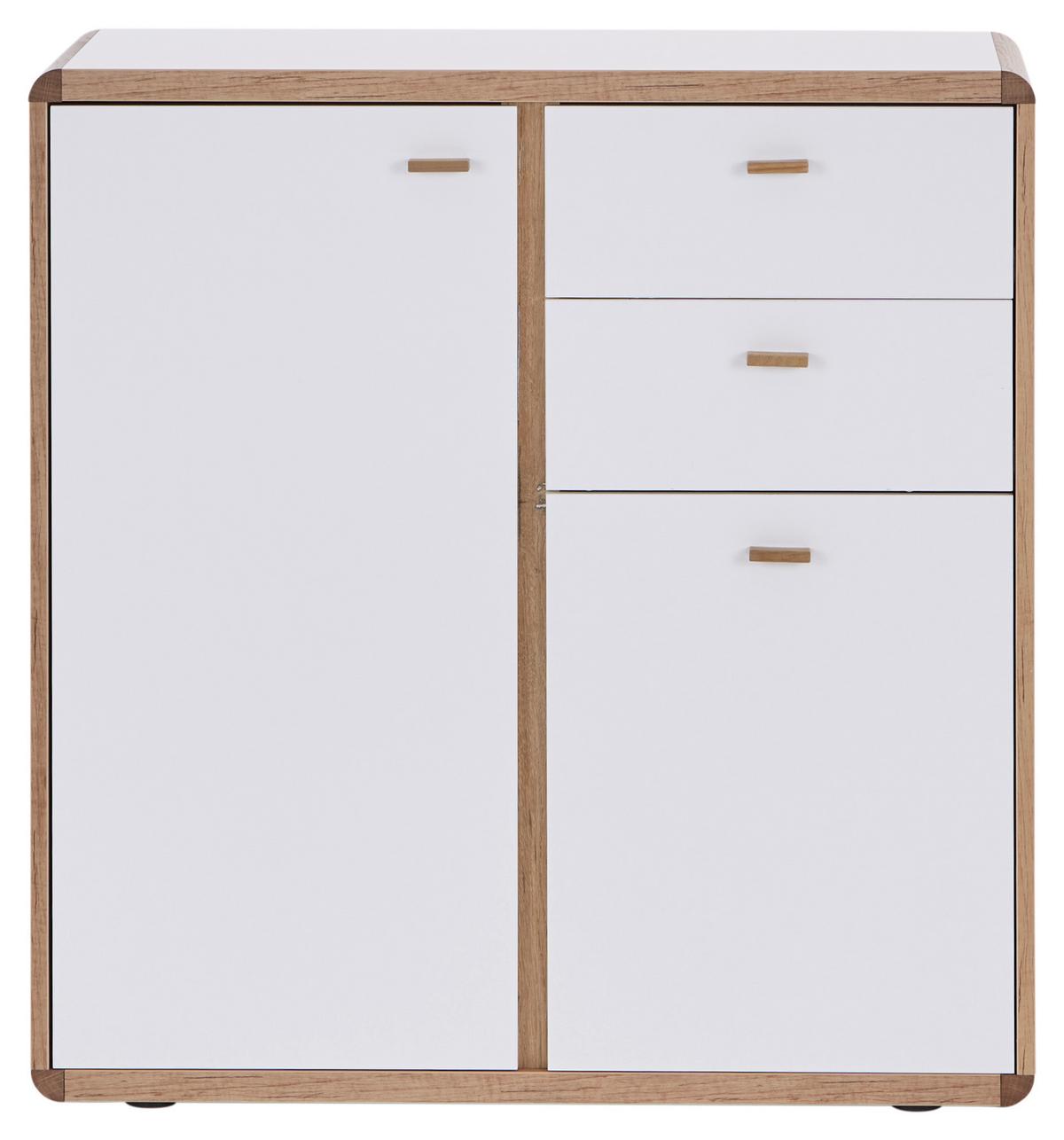 Kommode B: 86 cm Ronda Weiß/Eiche Dekor - Eichefarben/Weiß, MODERN, Holzwerkstoff (86/91/39cm)