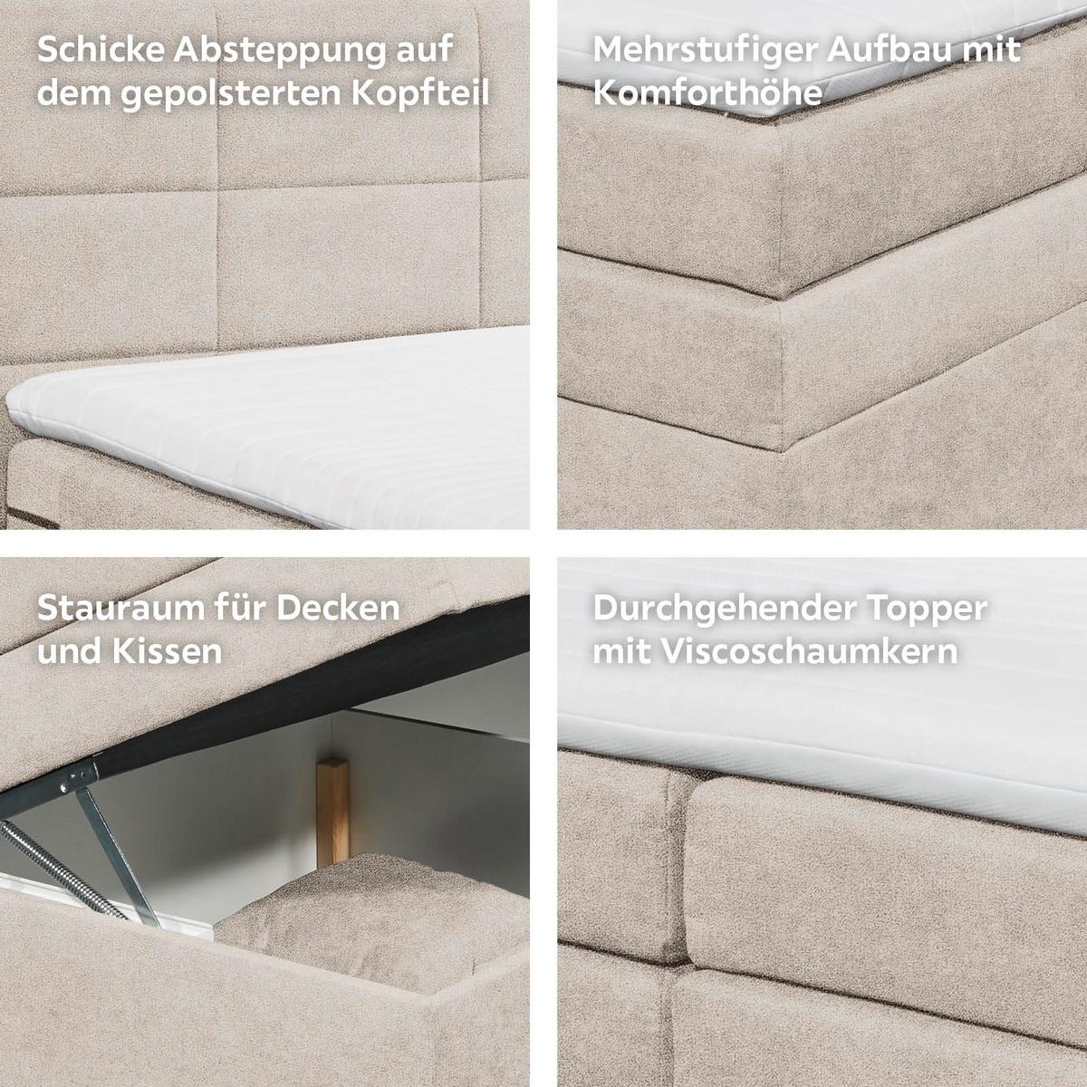Boxspringbett Mit Topper & Bettkasten 180x200 Tacoma 3 - Sandfarben, KONVENTIONELL, Kunststoff/Textil (180/200cm) - MID.YOU