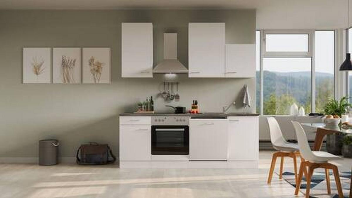 Küchenblock Lucca Weiß/Graubraun B: 220 cm - Graubraun/Weiß, MODERN, Holzwerkstoff (220cm) - FlexWell