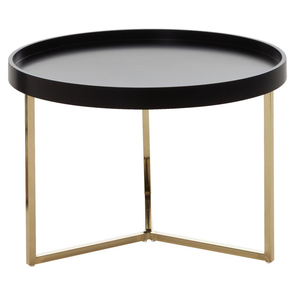 Couchtisch Rund + Abnehmbarer Tischplatte Eva, Schwarz/gold