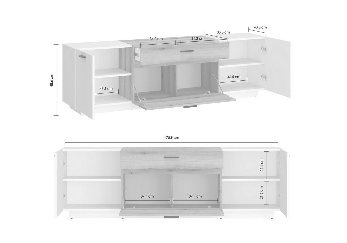 Tv-element Dalano Weiß/eichefarben B: 175,9 Cm - Eichefarben/Schwarz, Trend, Holzwerkstoff (175,9/55,5/41,6cm) - MID.YOU