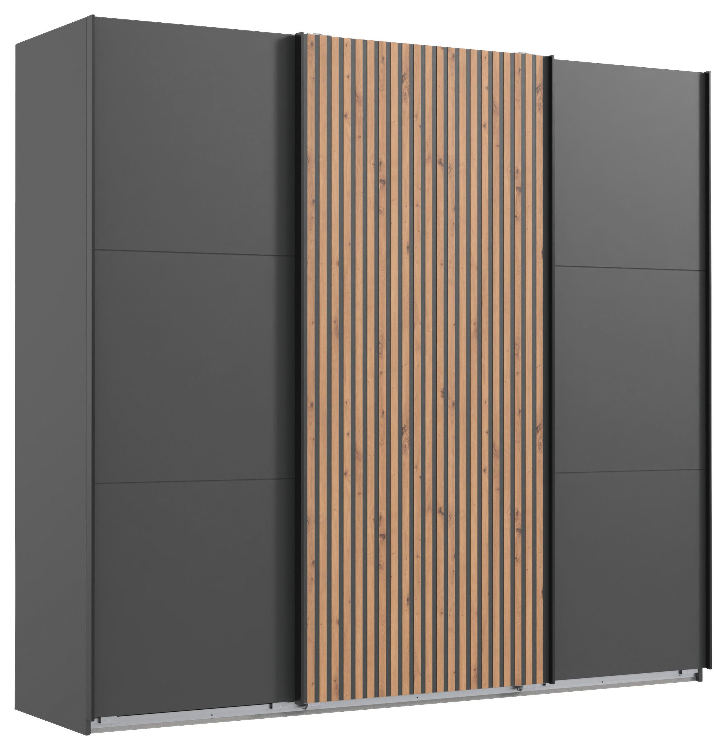 Schwebetürenschrank Andorra Eiche/graphitfarben B: 250 Cm - Eichefarben/Graphitfarben, MODERN, Holzwerkstoff (250/216/65cm) - MID.YOU