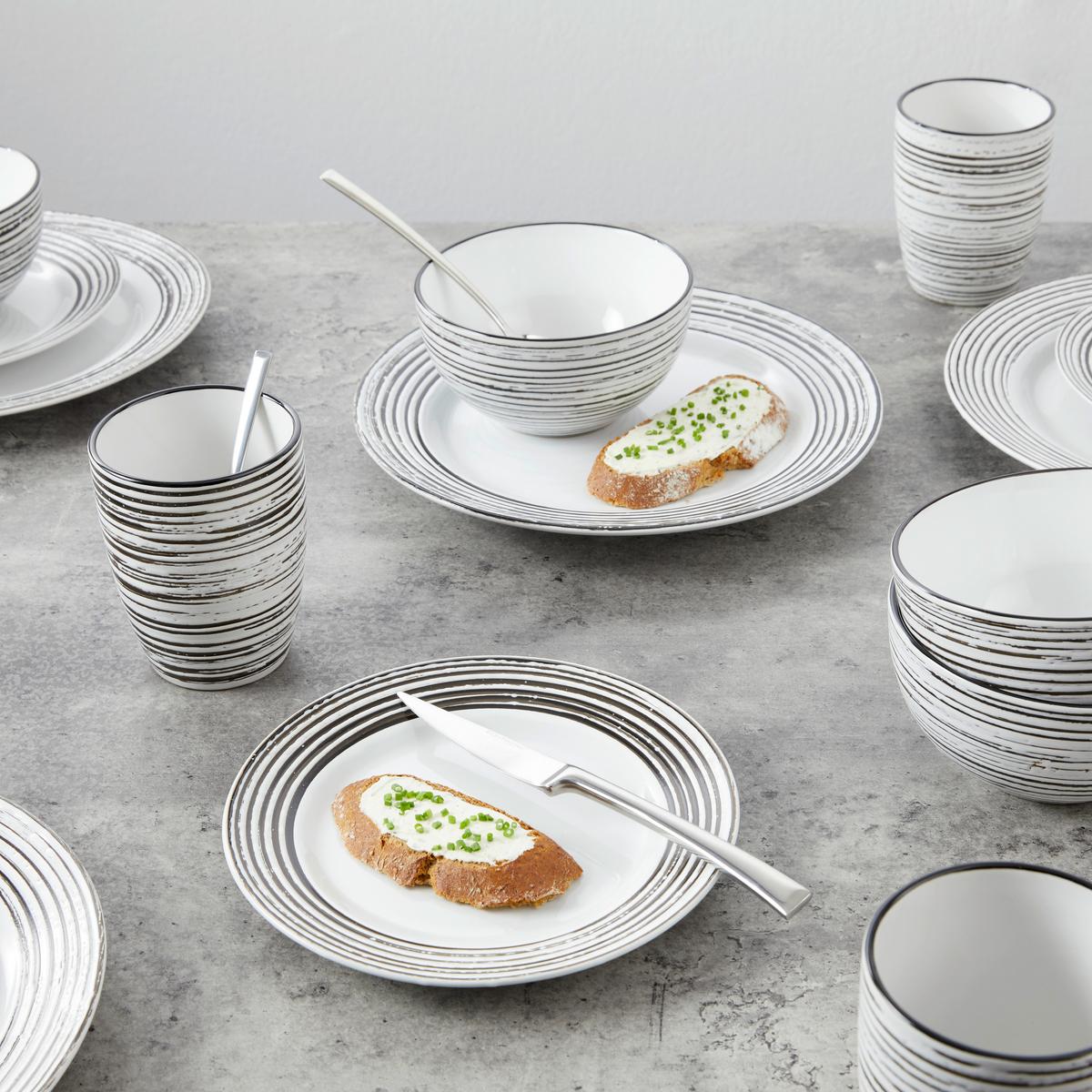 Kombiservice Gomera Keramik 4 Personen Geschirr Set - Schwarz/Weiß, Basics, Keramik - Creatable