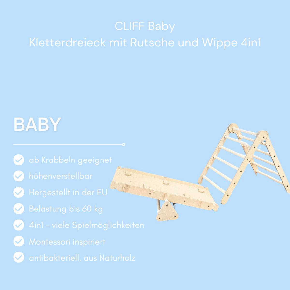 Kletterdreieck mit Rutsche und Wippe - Birkefarben, Basics, Holz (68/53,5/69cm) - CLIFF
