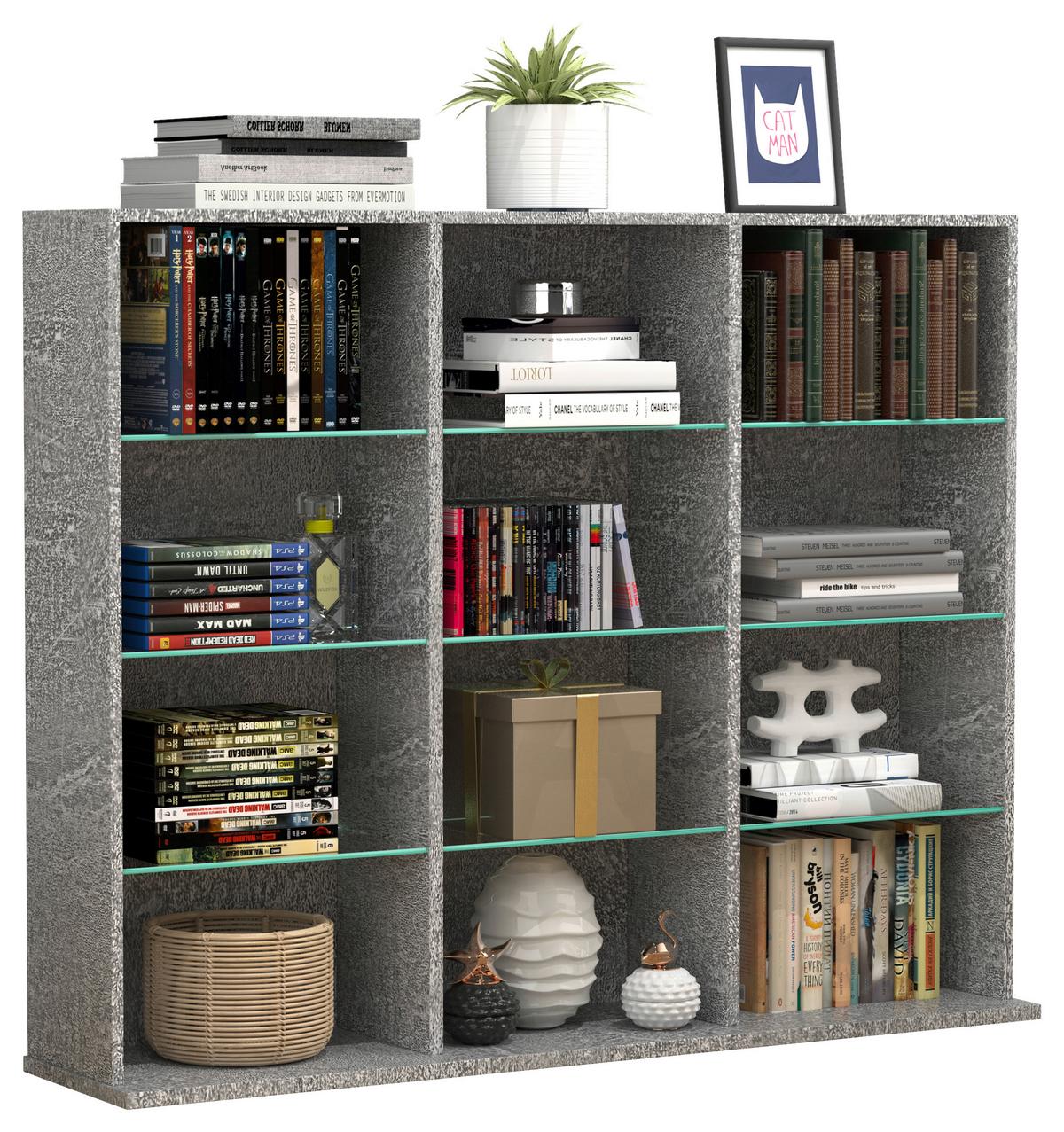 Regal Zilas Grau B: 102 cm - Grau, Design, Glas/Holzwerkstoff (102/82/23cm) - MID.YOU