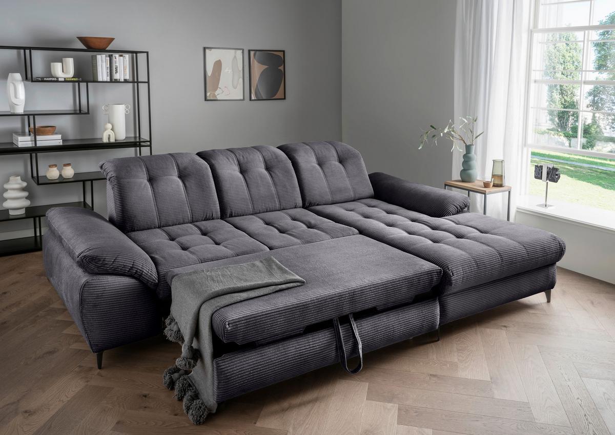 Eckschlafsofa Delphino, Grau S: 273x189 cm - Schwarz/Grau, MODERN, Textil (273/189cm) - Livetastic