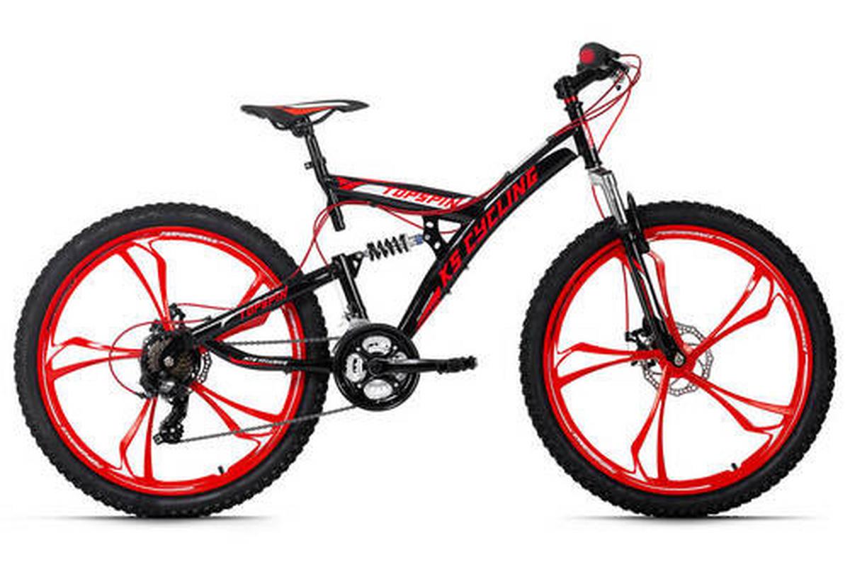 Mountainbike Fully 26 Zoll Topspin 21 Gänge - Schwarz, Basics, Metall (180/70/100cm) - KS Cycling