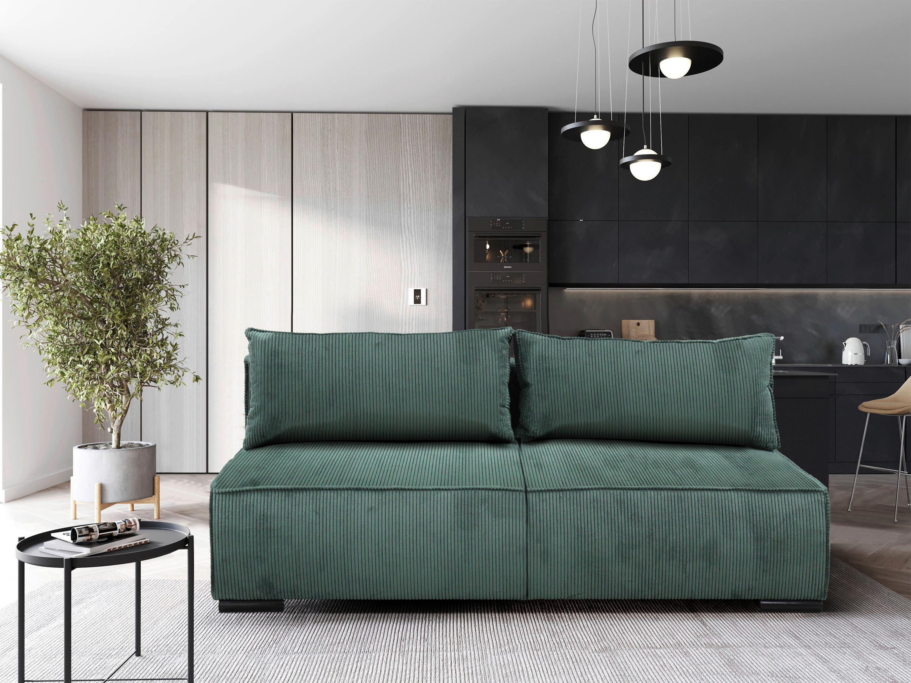 Schlafsofa Flow Grün B: 202 cm - Schwarz/Grün, Design, Textil (202/90/99cm) - MID.YOU