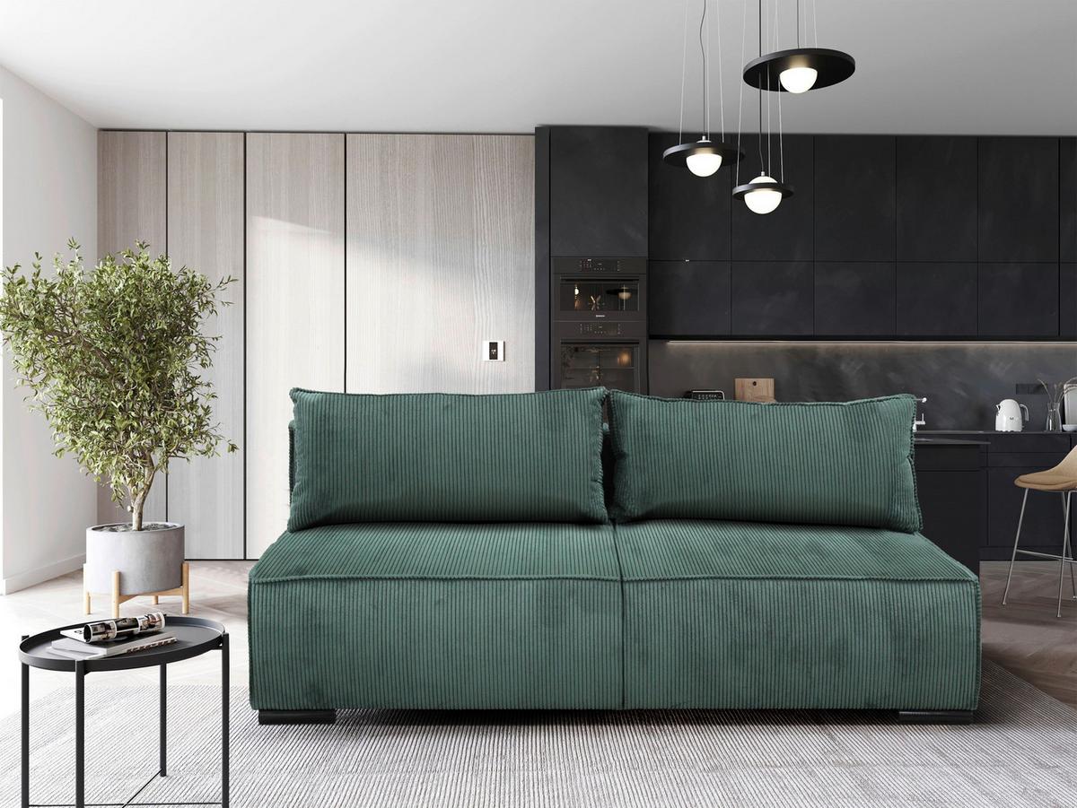 Schlafsofa Flow Grün B: 202 cm - Schwarz/Grün, Design, Textil (202/90/99cm) - MID.YOU