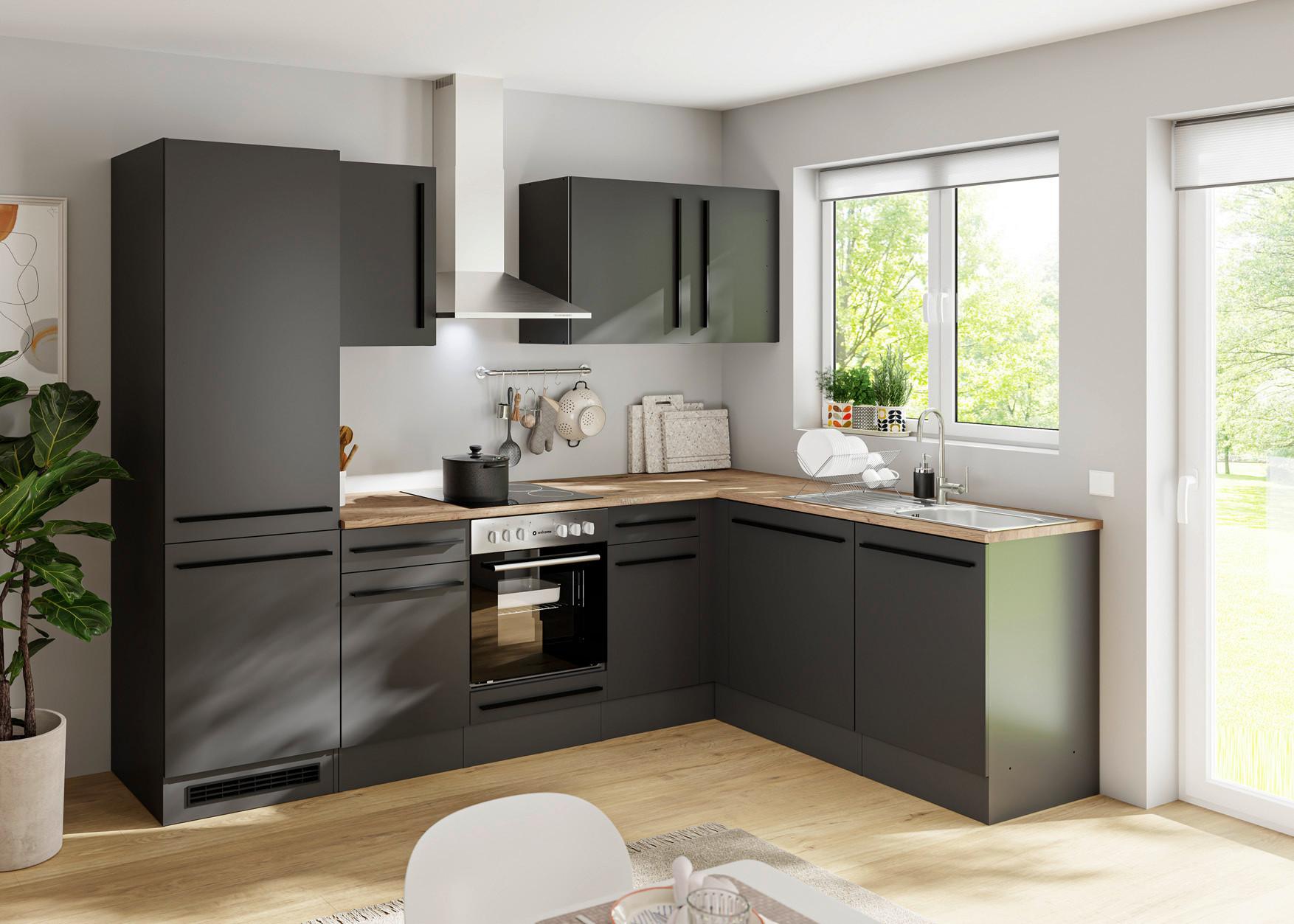 Eckküche Jazz 8 280 Schwarz S: 280x175 cm - Eichefarben/Schwarz, LIFESTYLE, Holzwerkstoff (280/175cm) - P & B