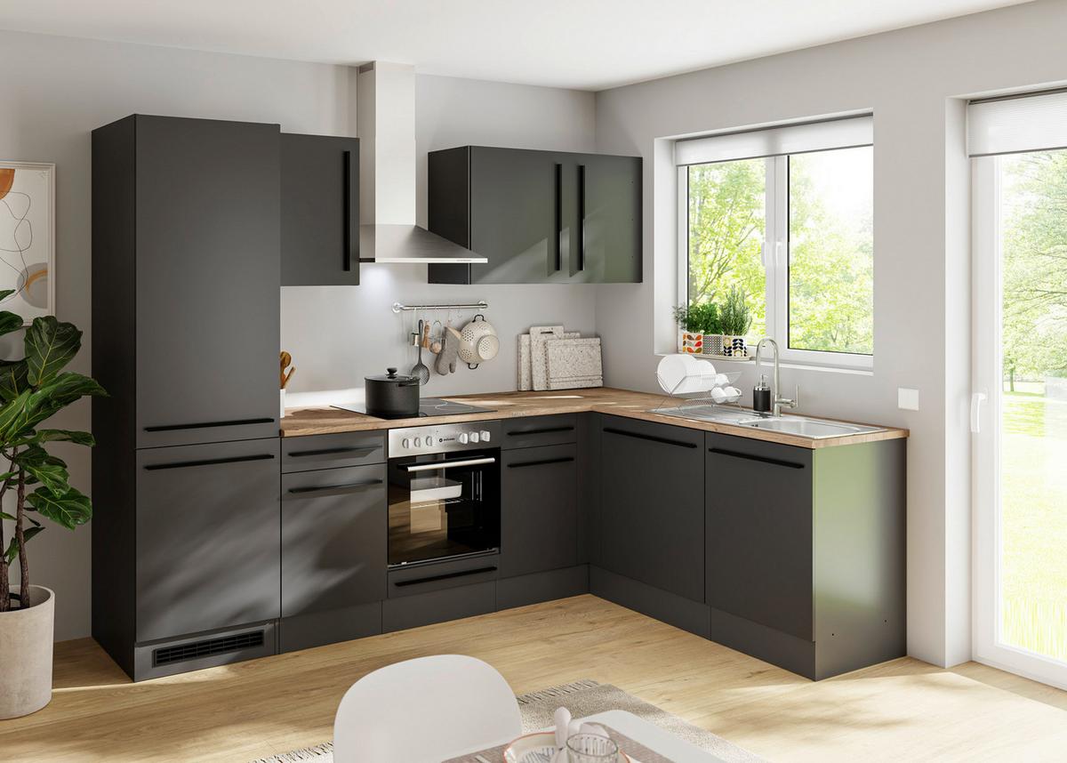 Eckküche Jazz 8 280 Schwarz S: 280x175 cm - Eichefarben/Schwarz, LIFESTYLE, Holzwerkstoff (280/175cm) - P & B