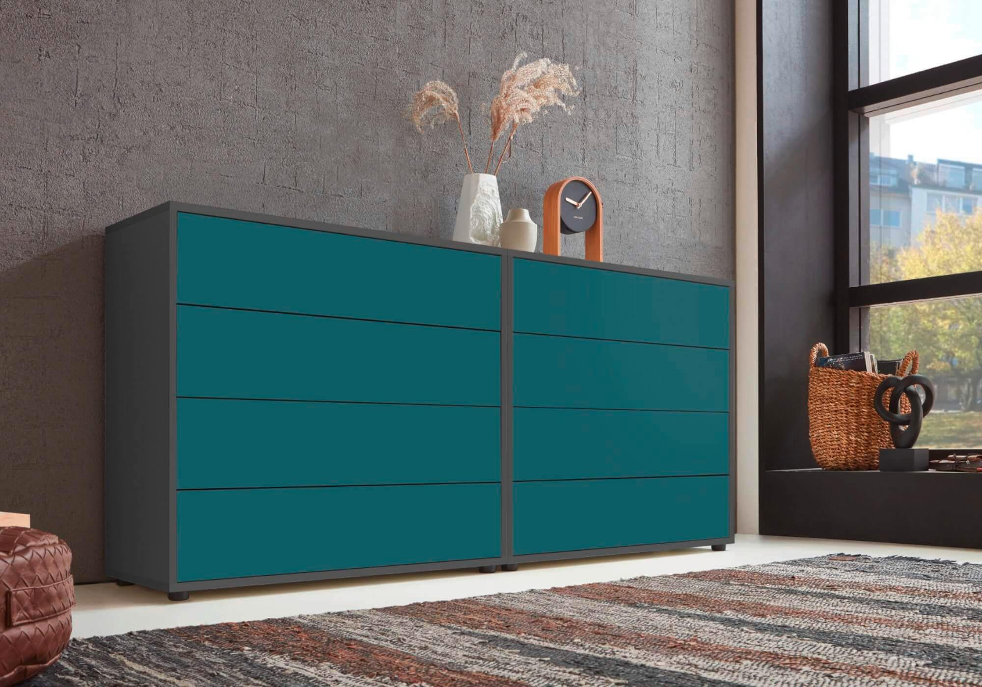 Sideboard Mailand 1 B: 158 cm Petrol - Anthrazit/Petrol, MODERN, Holzwerkstoff (158/73/33cm) - MID.YOU