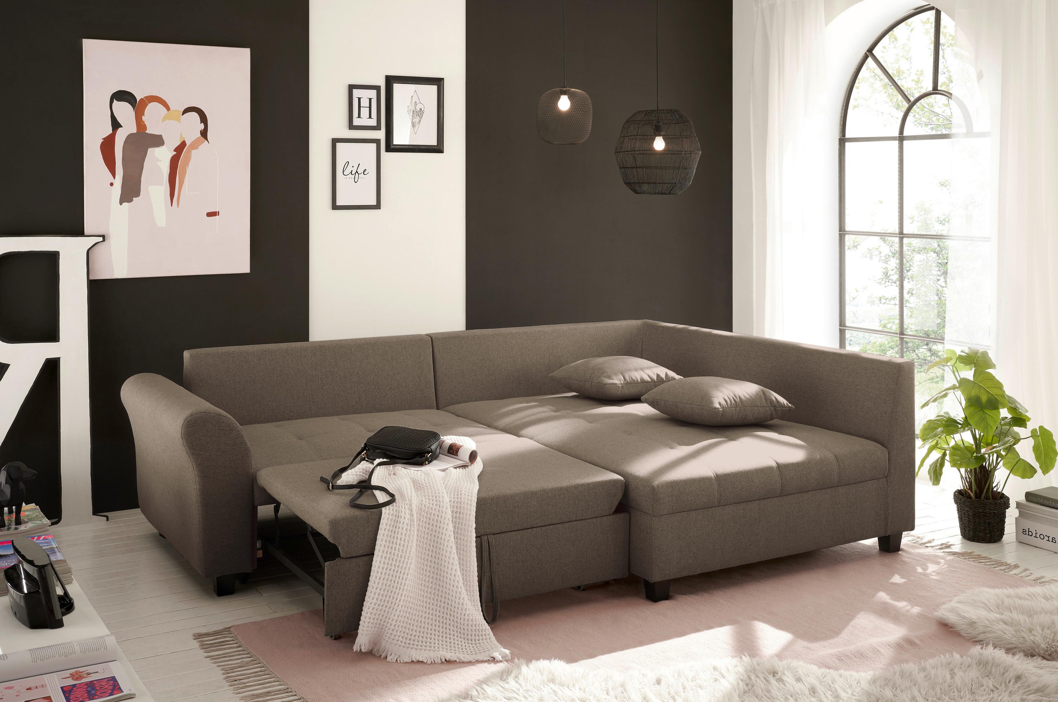 Ecksofa Liz Braun S: 252x175 cm - Schwarz/Braun, MODERN, Textil (252/175cm) - Livetastic