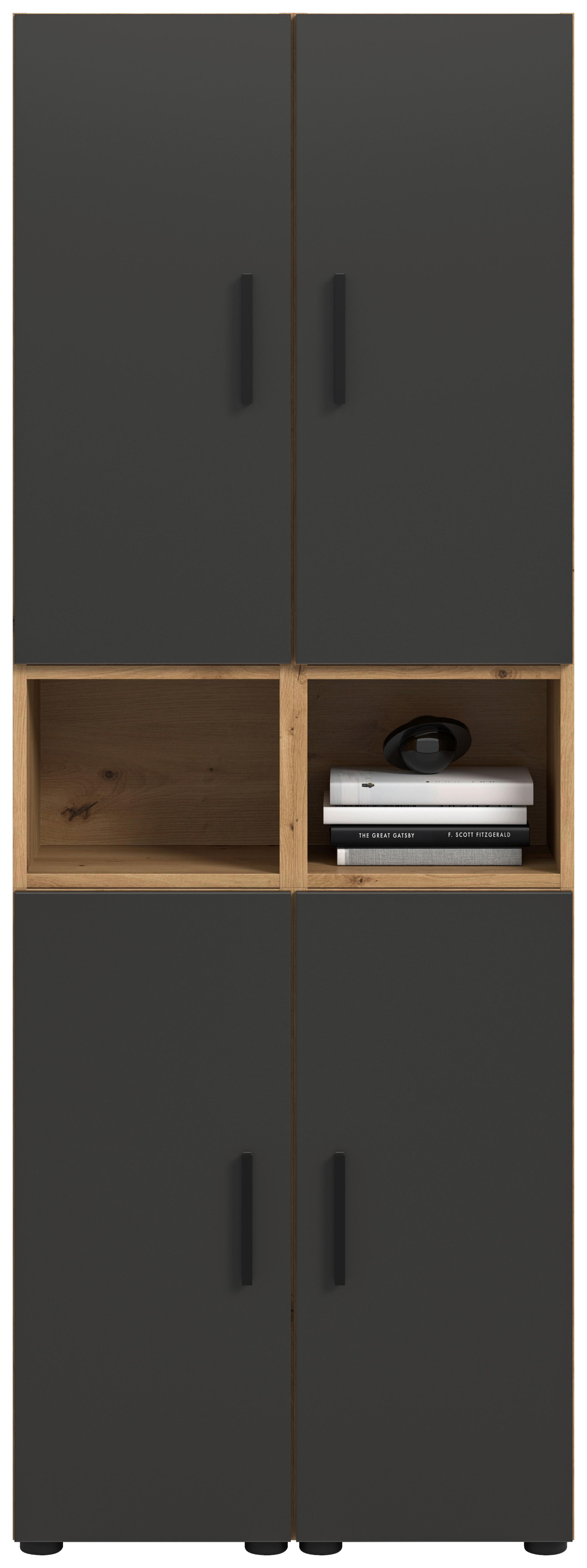 Wohnwand, The One 9, B: 65 Cm Grau/artisan Eiche Dekor - Schwarz/Eiche Artisan, Trend, Holzwerkstoff (65/178/34cm)