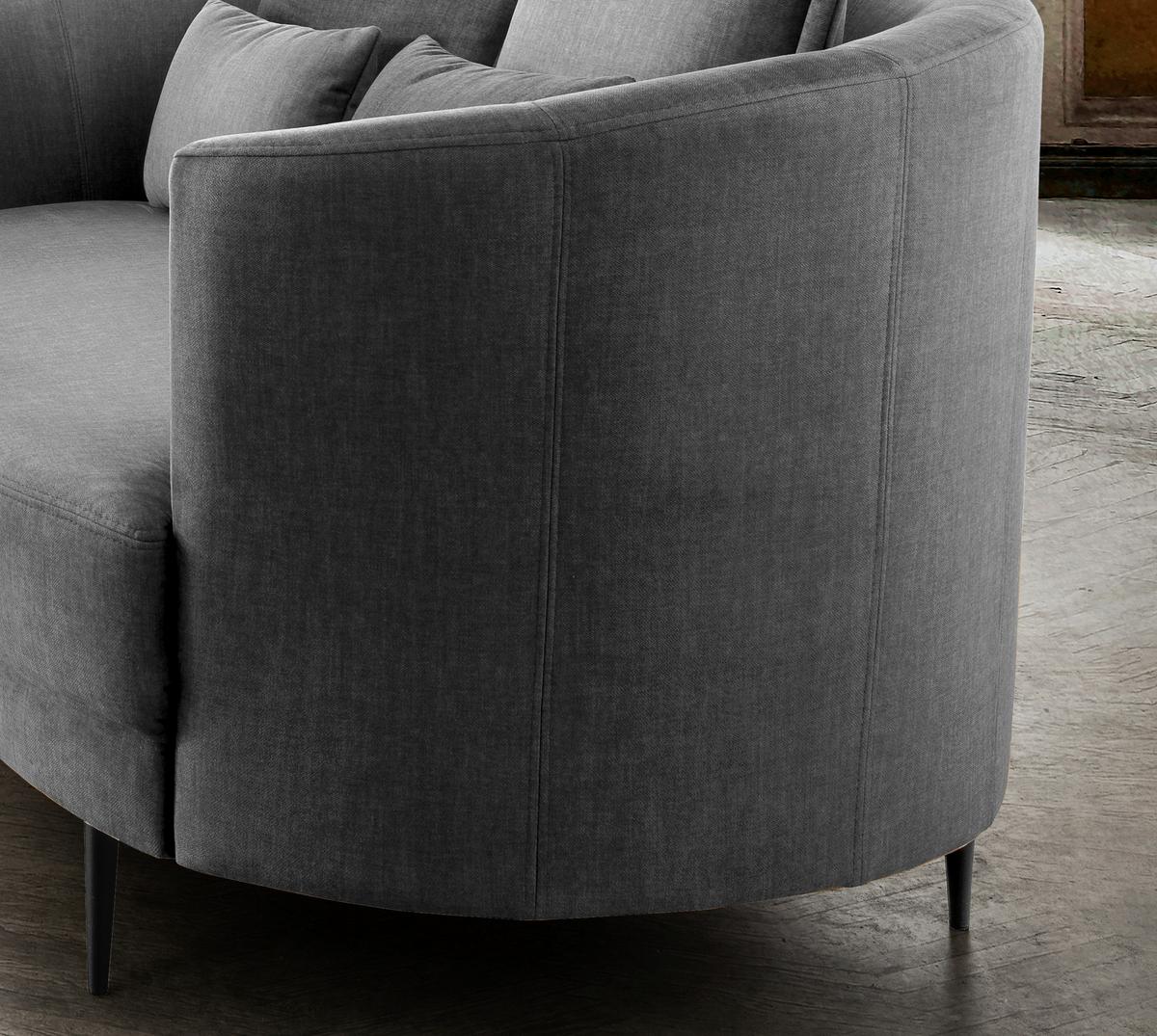 2-Sitzer-Sofa Grau Velours, Rücken Echt B: 179 cm - Schwarz/Grau, MODERN, Textil (179/85/101cm) - Livetastic