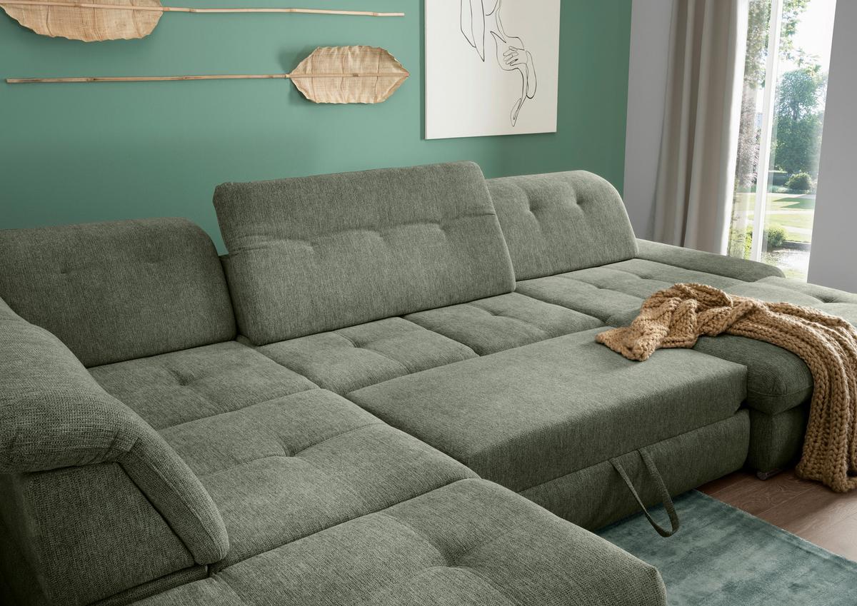 Wohnlandschaft Dalida Dunkelgrün U: 254x376x195 Cm - Chromfarben/Dunkelgrün, MODERN, Textil (254/376/195cm) - Livetastic