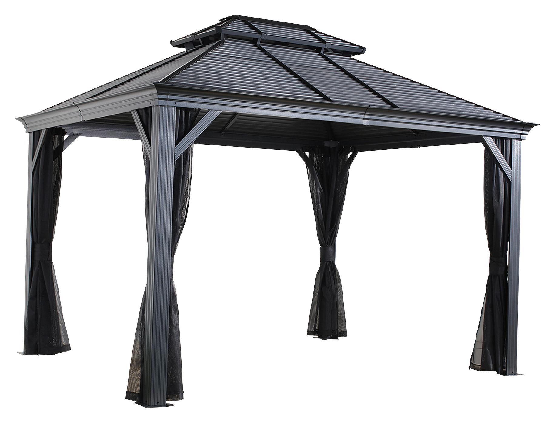 Pavillon Mykonos 364x299 cm sturmfest Gartenpavillon - Anthrazit, Basics, Metall (364/291/299cm)