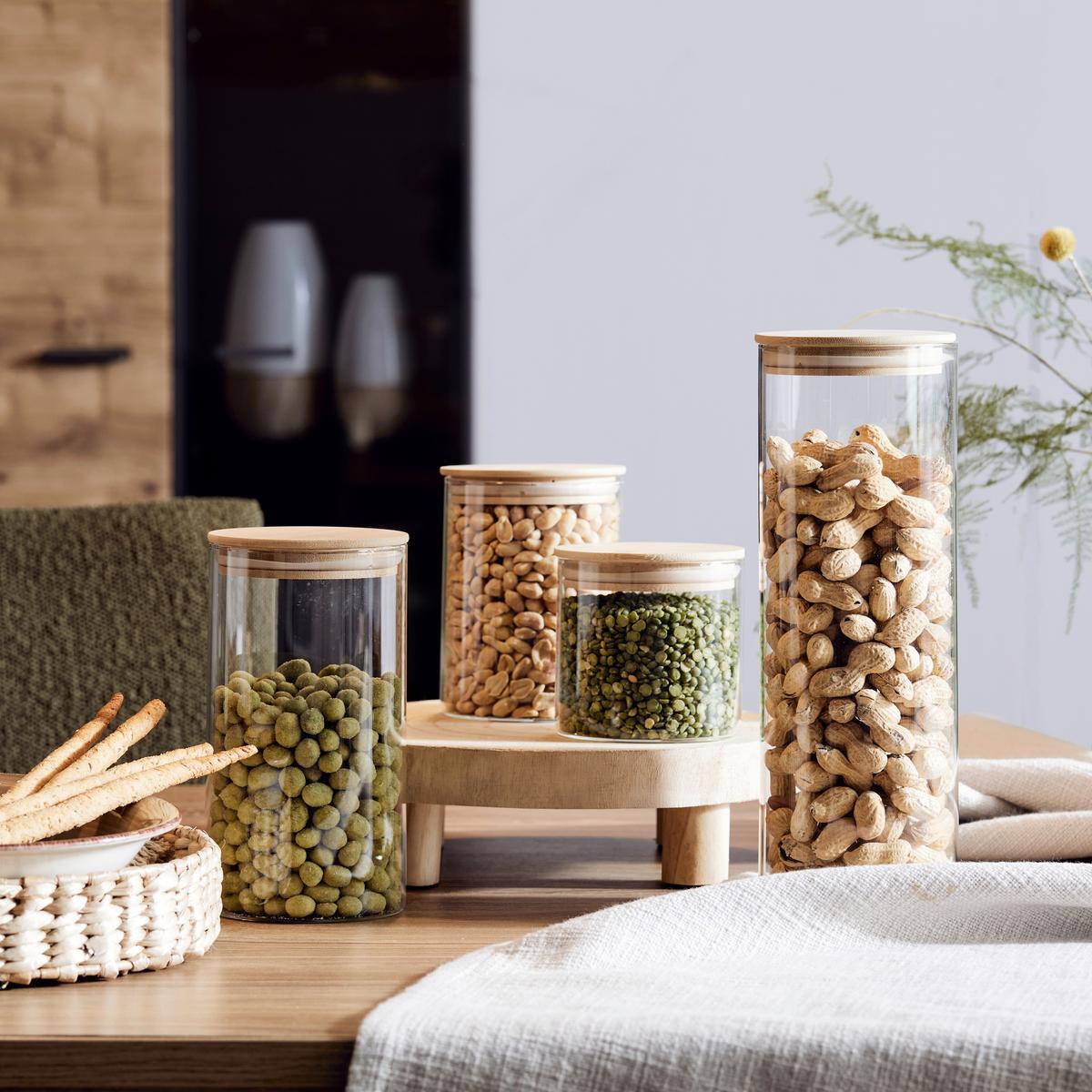 Dóza na potraviny Hedvig, Ø/V: 10/13,5cm - přírodní barvy, dřevo/sklo (10/13,5cm) - Zandiara