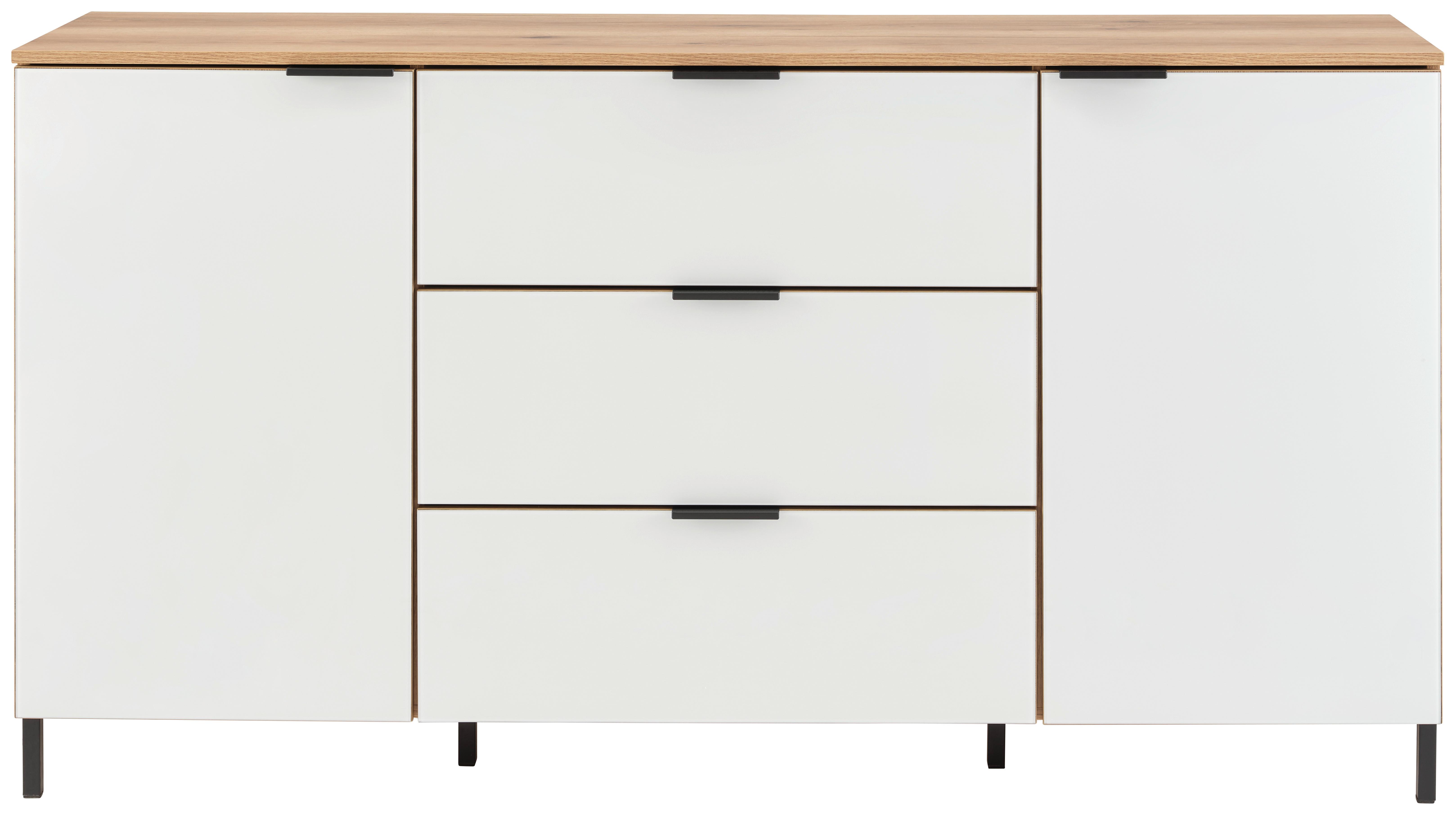 Sideboard Austin 160 cm Eichefarben/Glasfront Weiß - Eichefarben/Schwarz, Trend, Glas/Holzwerkstoff (160/89/40cm)