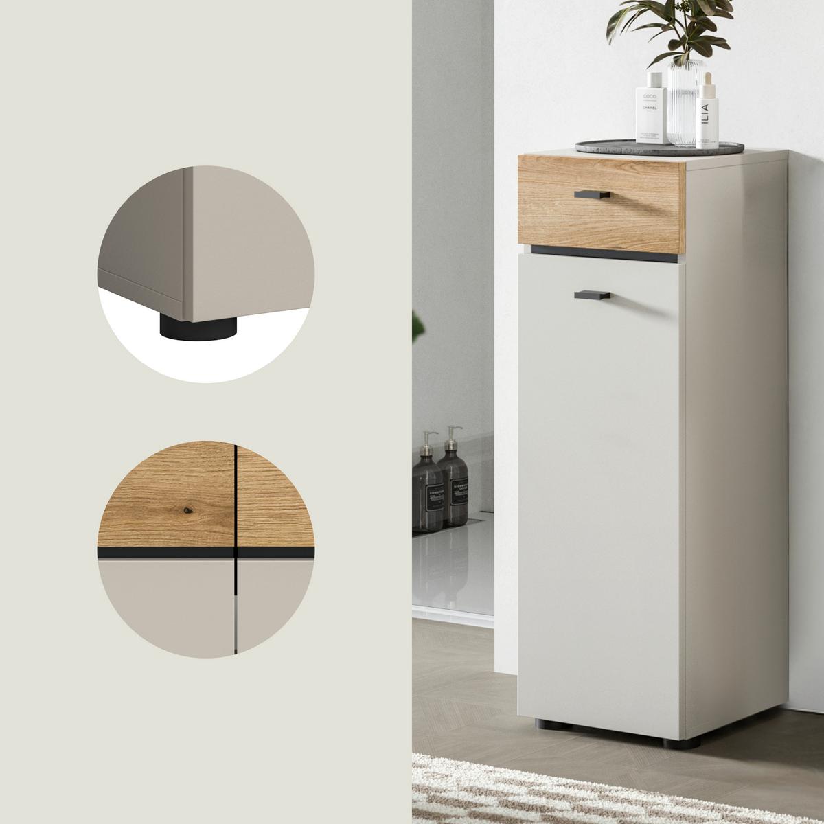 Midischrank Aqua Eichefarben/Kaschmir B: 32cm - Kaschmir/Eichefarben, Trend, Holzwerkstoff (32/91/30cm) - MID.YOU