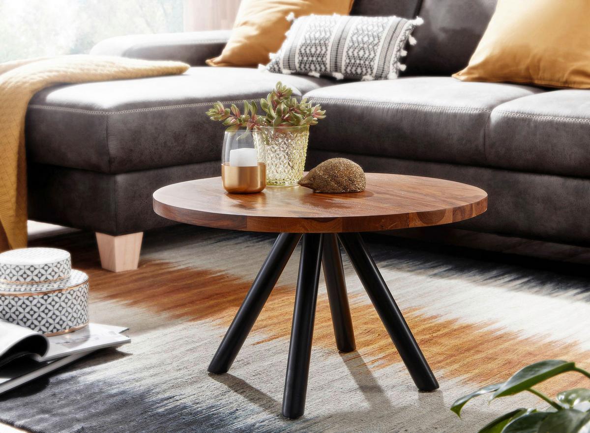 Couchtisch Wohnling Sheesham D: 60 Cm - Sheeshamfarben/Schwarz, MODERN, Holz/Metall (60/60/35cm) - MID.YOU