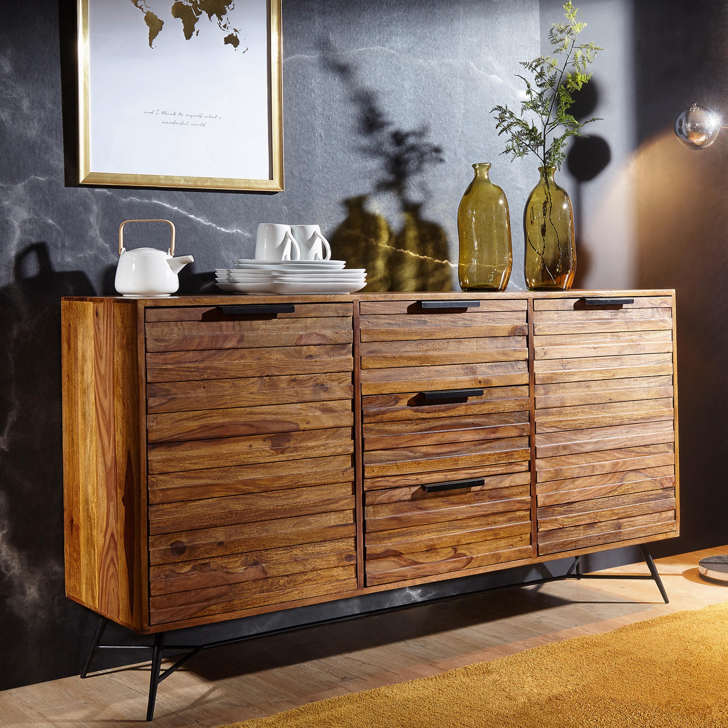 Sideboard Sheesham Sheeshamfarben B: 160 cm - Sheeshamfarben/Schwarz, Design, Holz (160/88/40cm) - MID.YOU